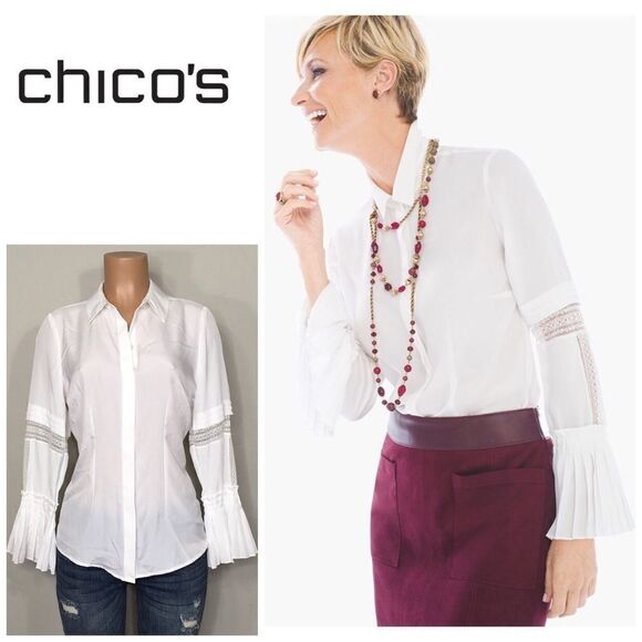 New. Chico’s white pleated blouse. Runs big. Chico 0=S - Picture 1 of 11